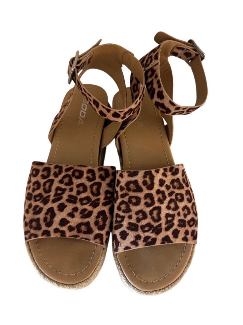 Leopard Print Espadrille Platform Sandals With Adjustable Ankle Strap - Picture 2 of 7